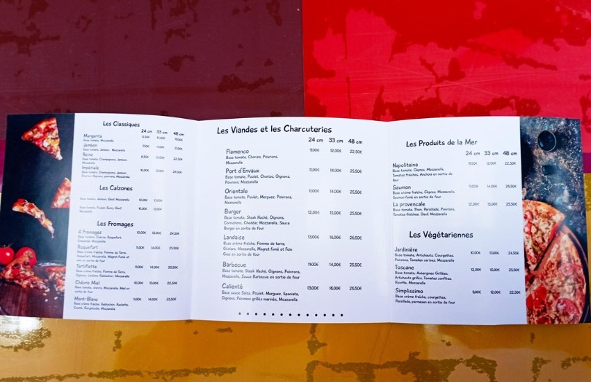 Photo d'un menu personnalisé